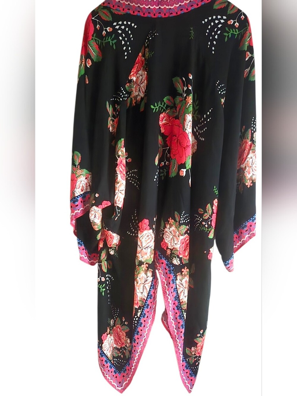 Flying Tomato Kimono Long Open Black Floral Boho Flowy Size S/M - Picture 7 of 8
